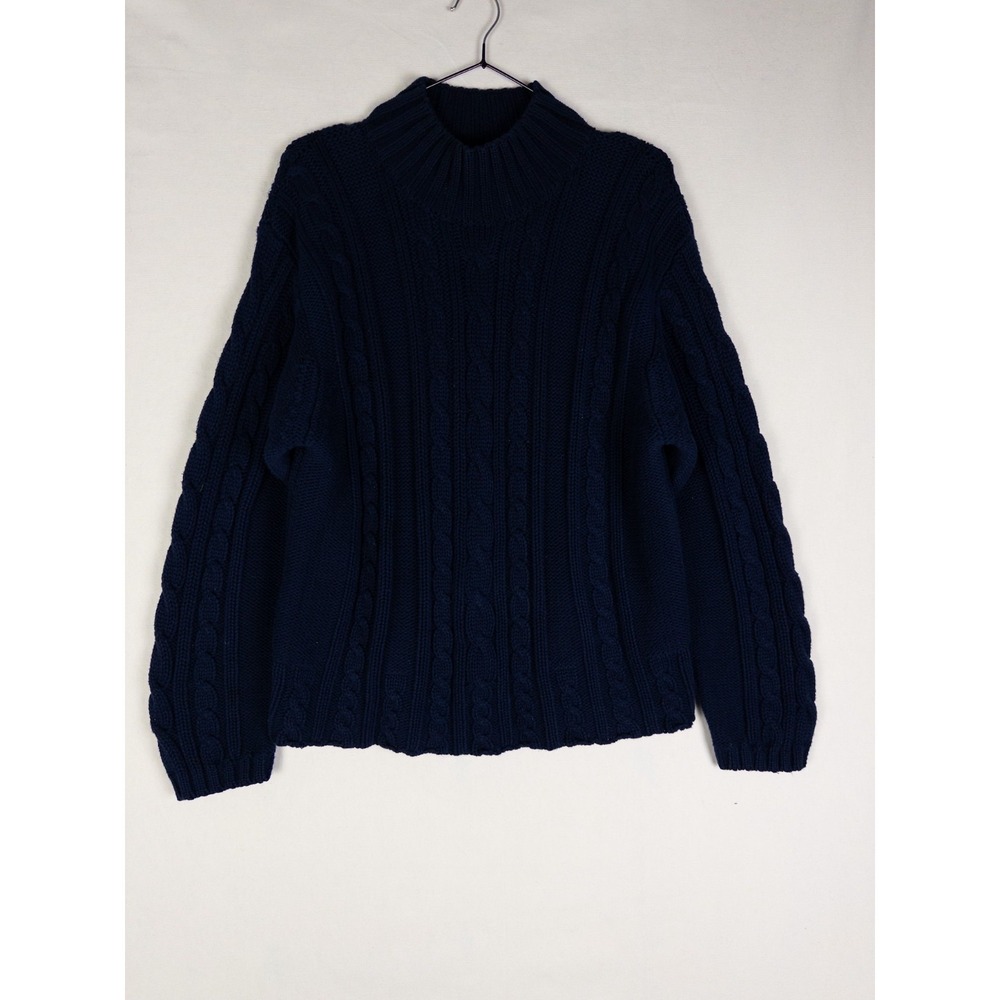 Lands End Sweater Womens L‎ Cableknit Cotton Pullover Fisherman Grandma Winter